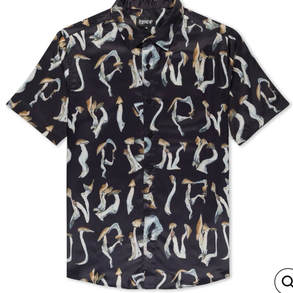 NWT RIPNDIP "Is This Real Life?" Mushroom Button-Up Shirt - Medium